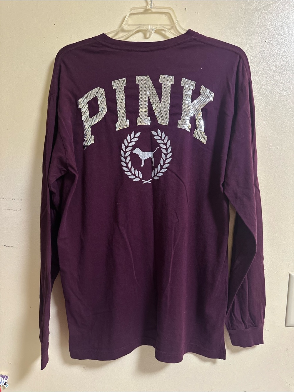 PINK Victoria's Secret Women’s Long-Sleeve Graphic Tee in Plum medium